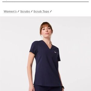 Figs Women's Short Sleeve Navy Scrub Top